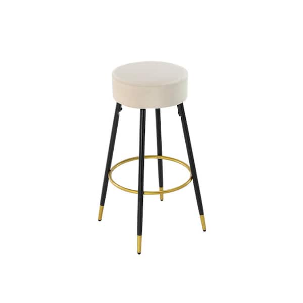 Huluwat 30 in. lvory Backless Metal Frame Bar Stool with Velvet Upholstered Seat and Golden Circular Footrest (Set of 2)