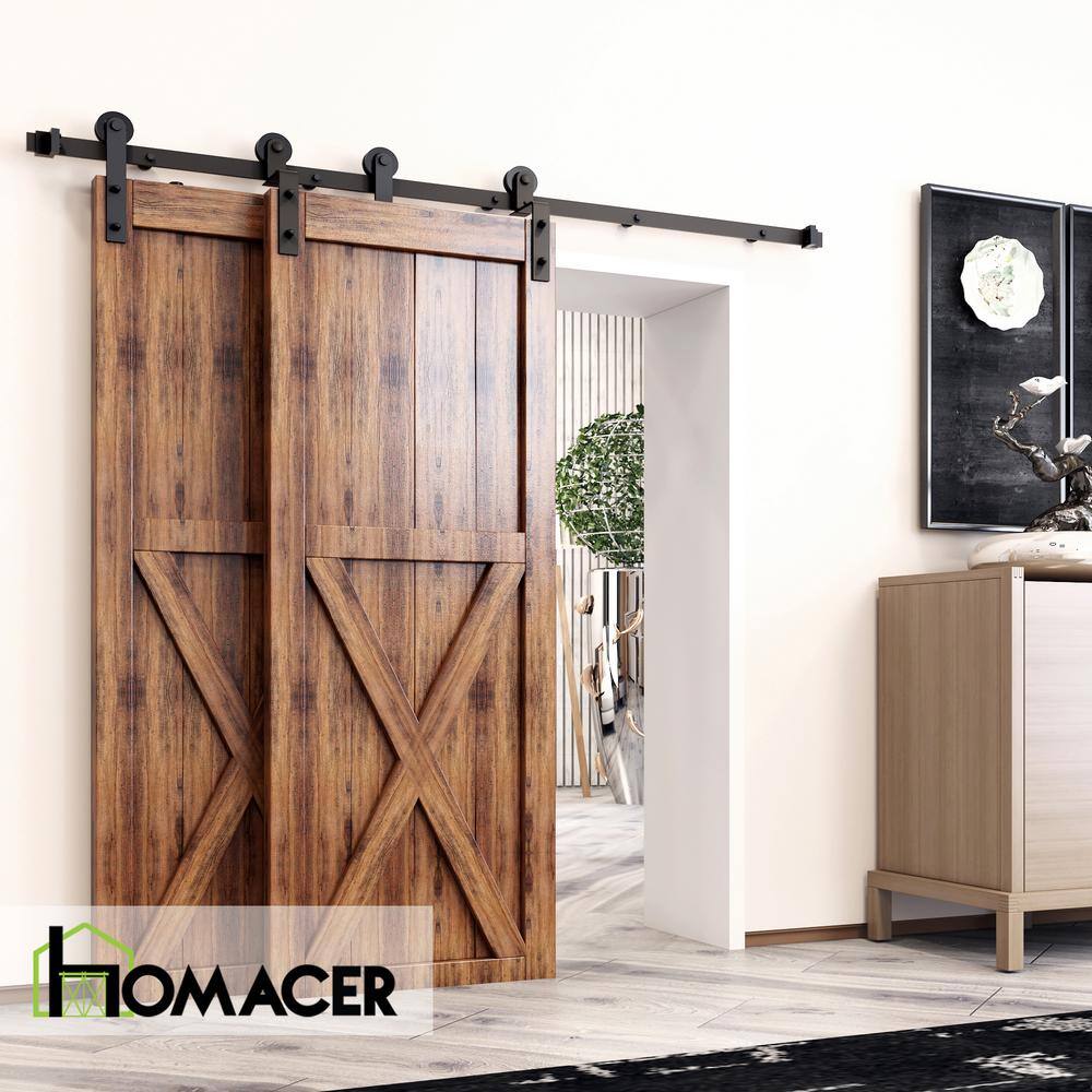 6.6 ft Black Steel Single Track Bypass Sliding Barn Door Hardware Kit