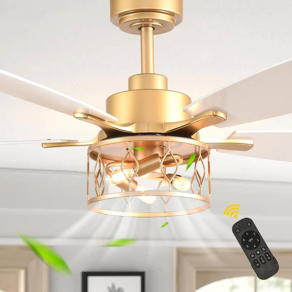 Oaks Aura Alcarras 52 in Indoor French Gold Modern Industrial Ceiling Fan with Lights, 6-Speed Reversible Ceiling Fan with Remote