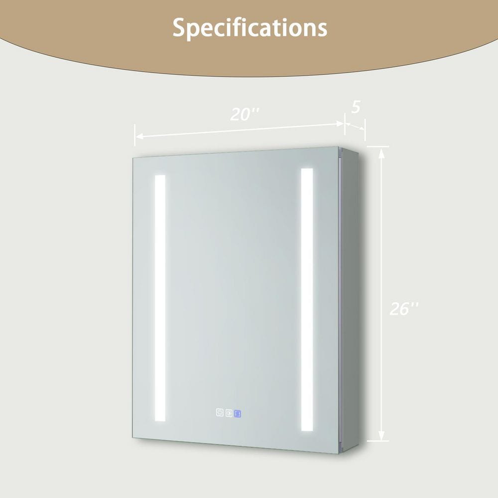 UKISHIRO 20 in. W x 26 in. H Silver Recessed/Surface Mount Medicine