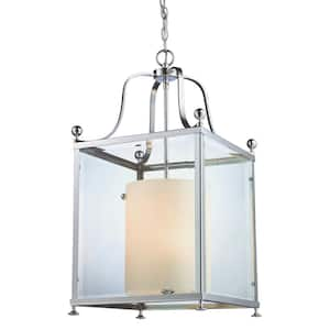 Fairview 60-Watt 6 Light Chrome Shaded Pendant Light With Clear Beveled and Matte Opal Glass Shade With No Bulb Included