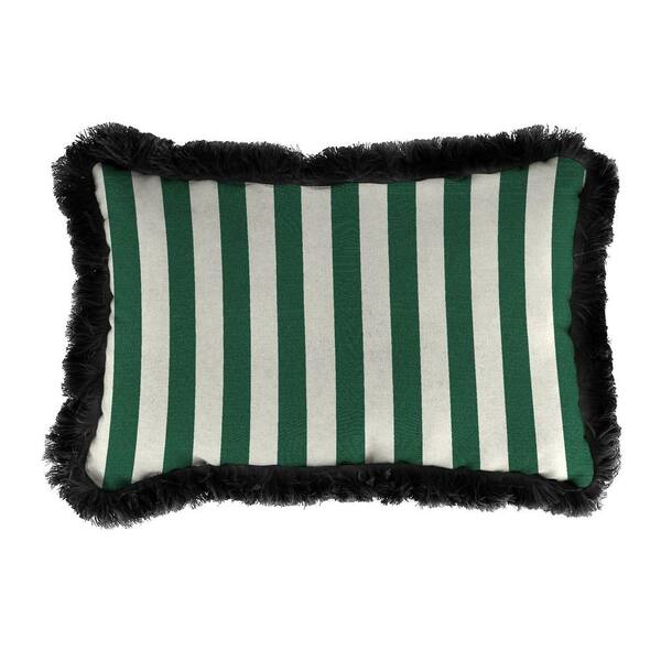 Jordan Manufacturing Sunbrella 19 in. x 12 in. Mason Forest Green Lumbar Outdoor Throw Pillow with Black Fringe