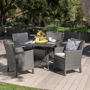 Cypress 28.35 in. Grey 5-Piece Metal Square Outdoor Dining Set with Light Grey Cushions