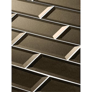Secret Dimensions Glossy Bronze Large Format Beveled Subway 4 in. x 16 in. Glass Wall Tile (16 sq. ft./Case)