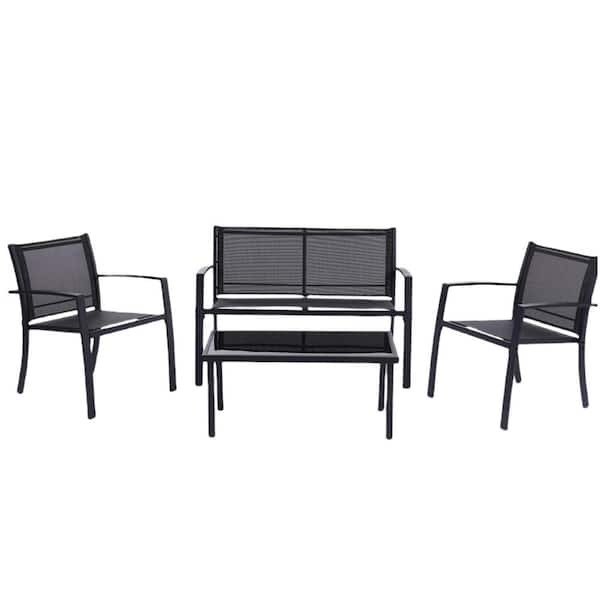 Inner Decor Seymo Black 4-Piece Metal Frame Patio Conversation Seating Set