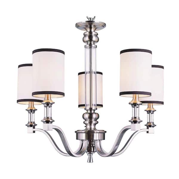 Bel Air Lighting Montclair 5-Light Brushed Nickel Chandelier with White and Black Shades