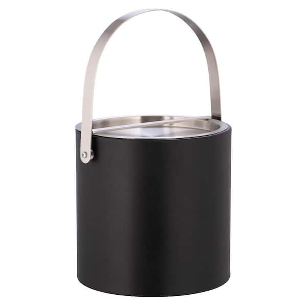 Kraftware Sydney 3 qt. Black Ice Bucket with Brushed Chrome Arch Handle and Bridge Cover
