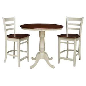 3-Piece 36 in. Espresso/Almond Solid Wood Round Table with 2-Side Stools