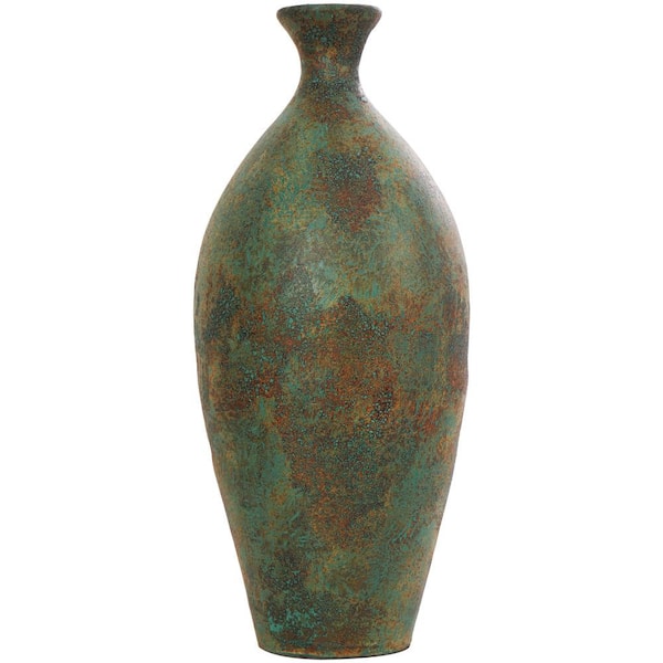 Litton Lane 23 in. Green Distressed Antique Style Ceramic Decorative Vase