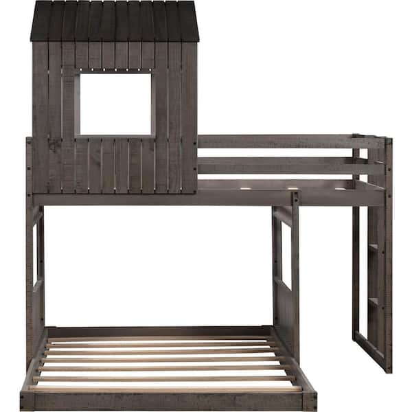 ATHMILE Antique Gray Wood Frame Twin Bed Frame