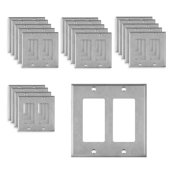 ENERLITES 2-Gang Stainless Steel Decorator Rocker Metal Wall Plate, Standard Size (20-Pack)