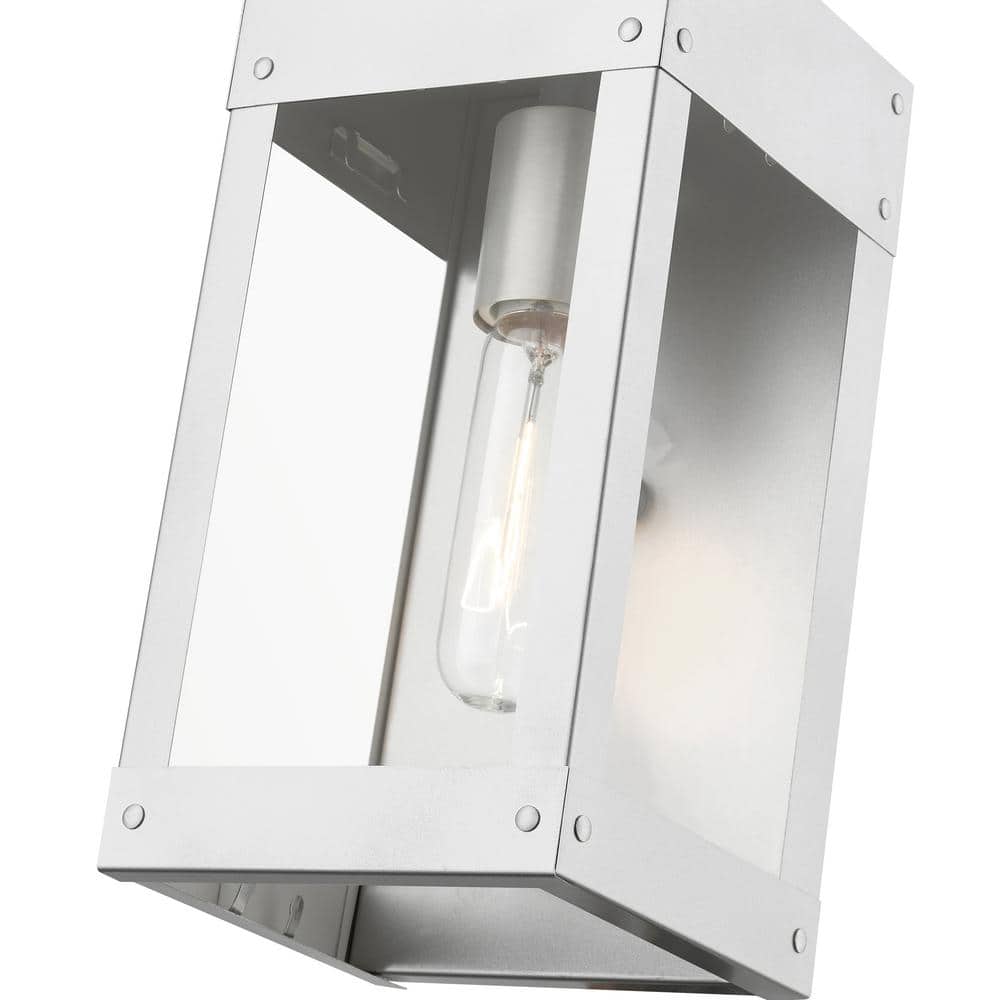 Barrett Painted Satin Nickel Outdoor Wall Lantern with Clear Glass Shade