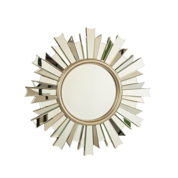 Silver 26 in W x 26 in. H Mid-Century Sunburst PU Framed Mirror