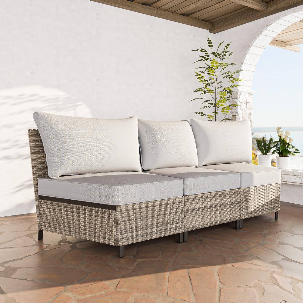 Shade Graphix 3-Seat Wicker Modular Sofa Trapezoidal Couch w