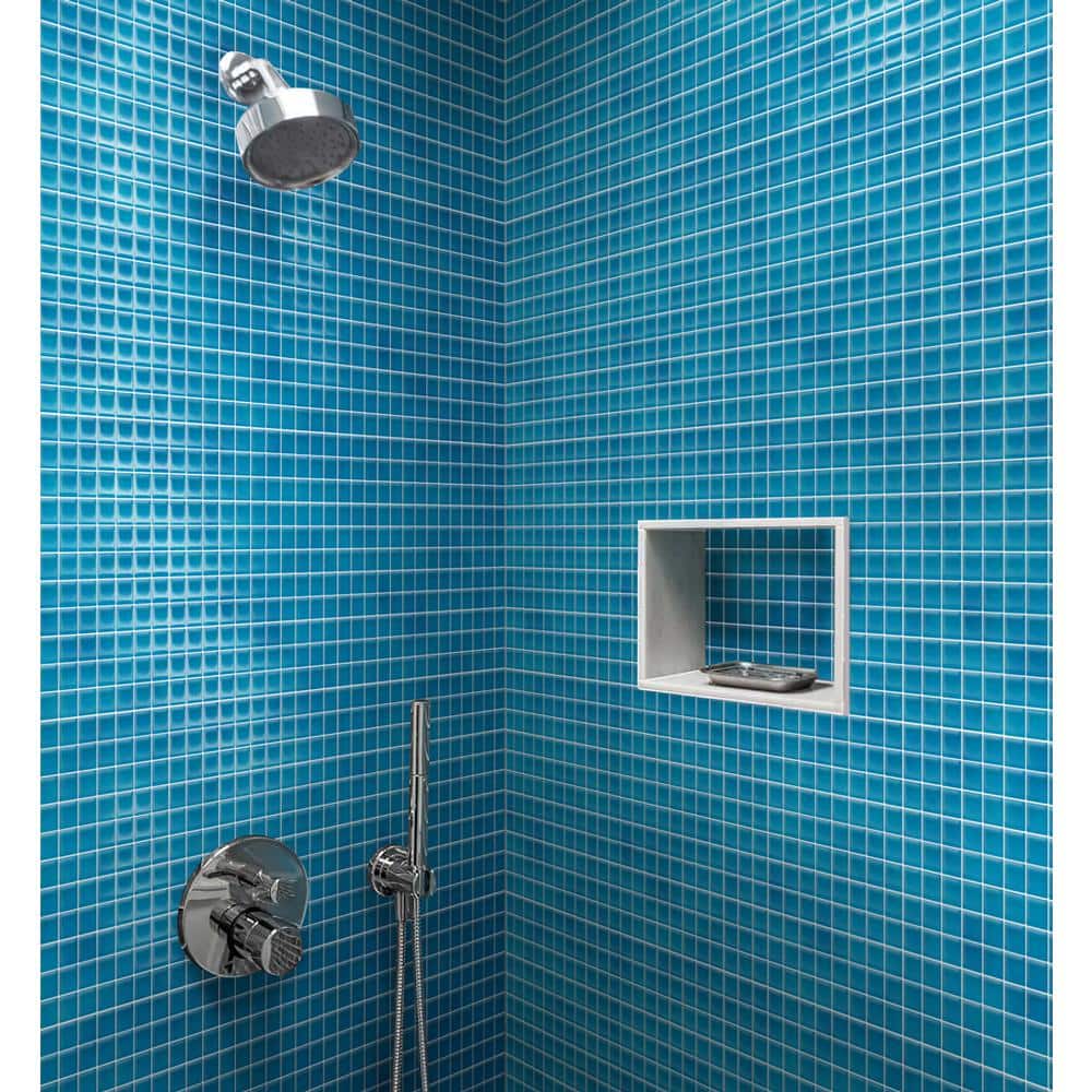 Sea Blue 1x1 Polished Glass Mosaic Tile Sheet
