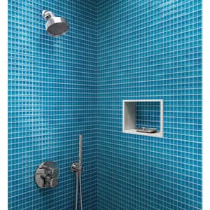 Sea Blue 11.8 in. x 11.8 in. 1 in. x 1 in. Polished Glass Mosaic Tile (9.67 sq. ft./Case)