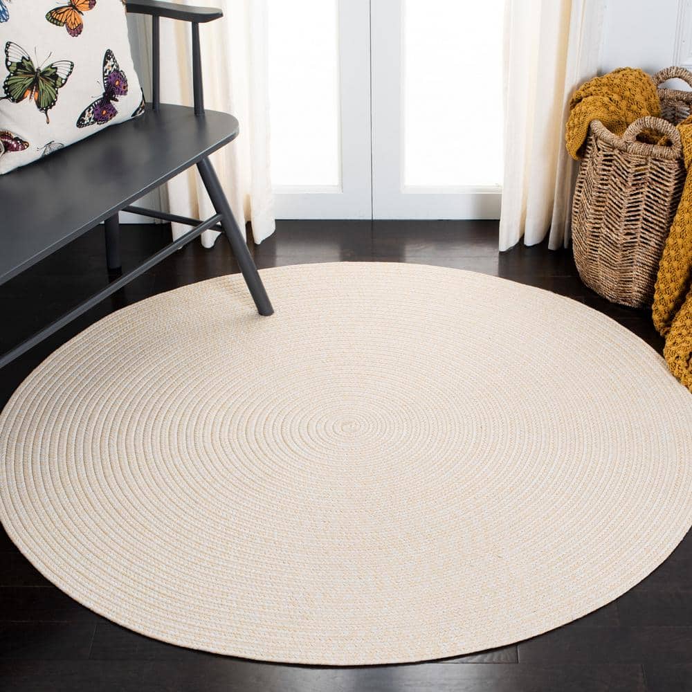 Beige Wool 5' Round Handmade Braided Area Rug
