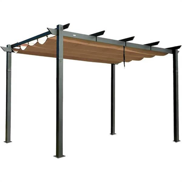 10 ft. x 13 ft. Dark Gray Aluminum Outdoor Patio Retractable Pergola Gazebo