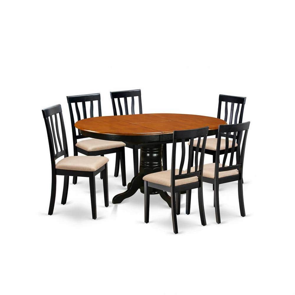 Black and Cherry Oval Wood Dining Set with 6 High Back Chairs
