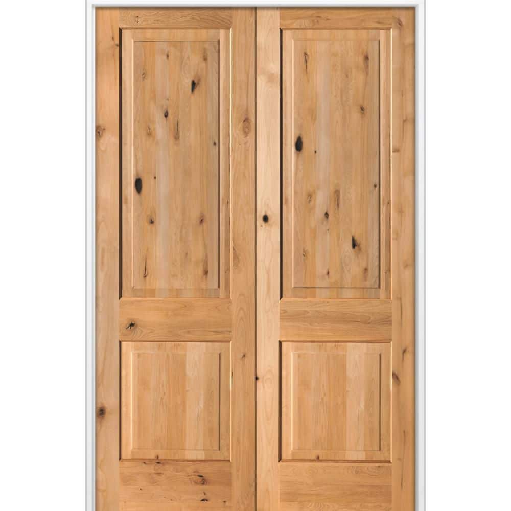 60 in. x 80 in. Rustic Knotty Alder 2-Panel Universal Handing BEHR Cedar Stain Double Prehung Interior Wood Door price history on PriceWatchPro