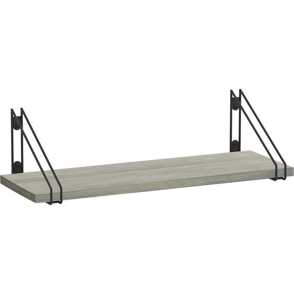 24 in. x 8 in. x 6 in. Grey Stained Solid Pine Decorative Wall Shelf with Matte Black Wire Frame Steel Brackets price history on PriceWatchPro