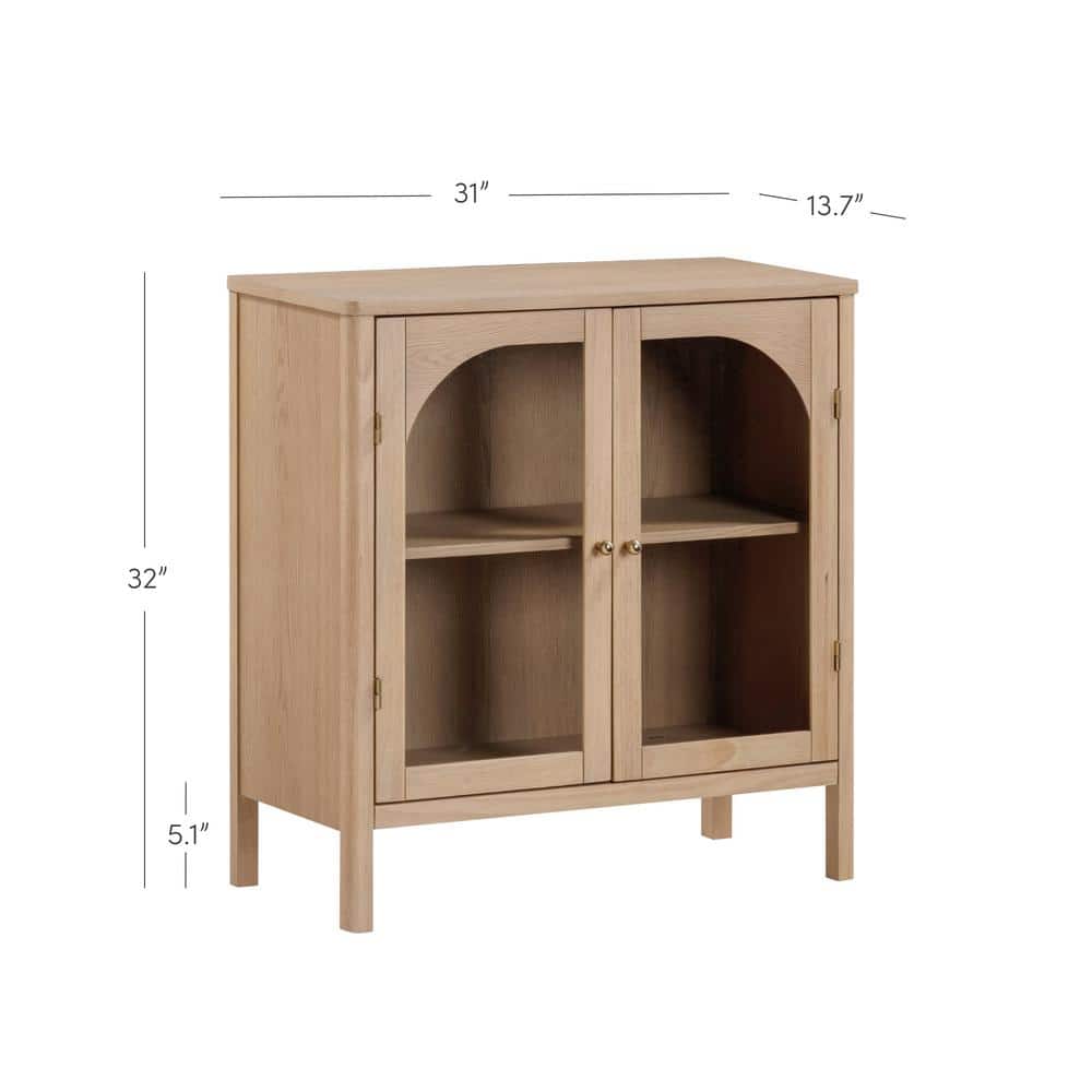 Raw Oak Modern Farmhouse Sideboard Buffet with Glass Doors