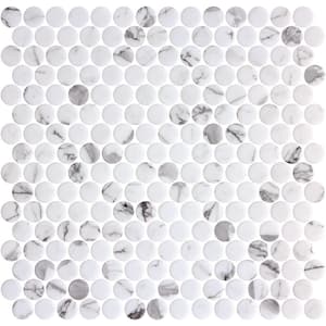 Muse Athena White/Gray Matte 11 in. x 11 in. Round Smooth Recycled Glass Mosaic Tile (8.7 sq. ft./Case)