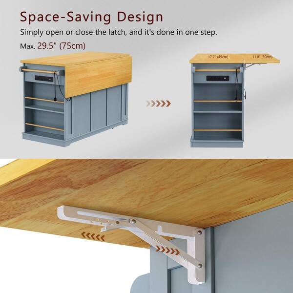Ziyudura Rolling Blue Wood Top 53 in. Kitchen Island Cart Ziyudura Rolling Blue Wood Top 53 in. Kitchen Island Cart