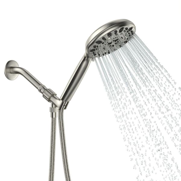 LORDEAR 7-Spray Patterns with 1.8 GPM 4.7 in. Wall Mount Handheld Shower Head in Brushed Nickel
