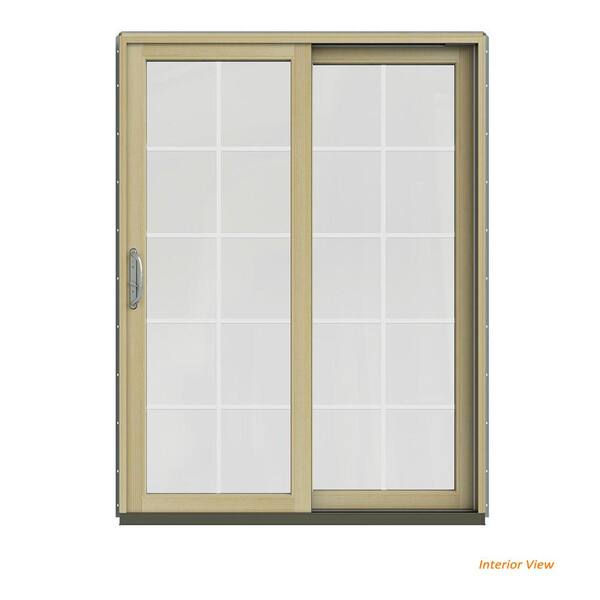 JELD-WEN 60 in. x 80 in. W-2500 Contemporary Silver Clad Wood Right-Hand 10 Lite Sliding Patio Door w/Unfinished Interior