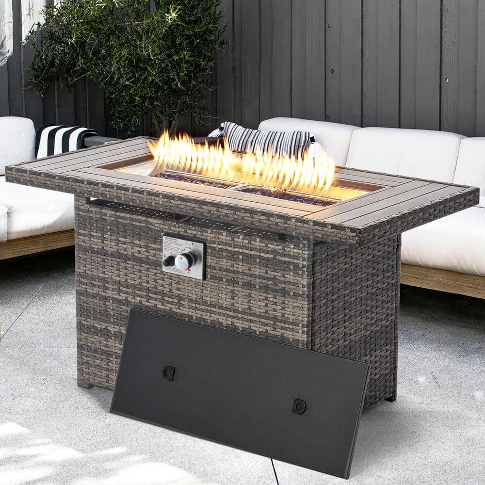 Nuu Garden 43 Inch Propane Fire Pit Table, CSA Certified 50,000 BTU Outdoor Patio Propane Fire Pit Table With 7 Lbs Glass Stone