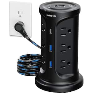 12-Outlet Power Strip Tower Surge Protector with 3 USB Ports and 6.5 ft. Long Extension Cord, Black