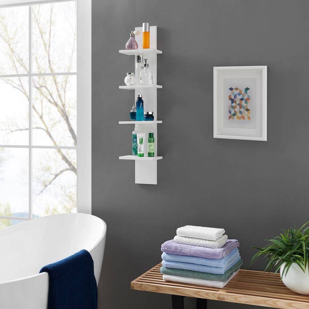 White 4-Tier Floating Wall Shelf with Wood Finish