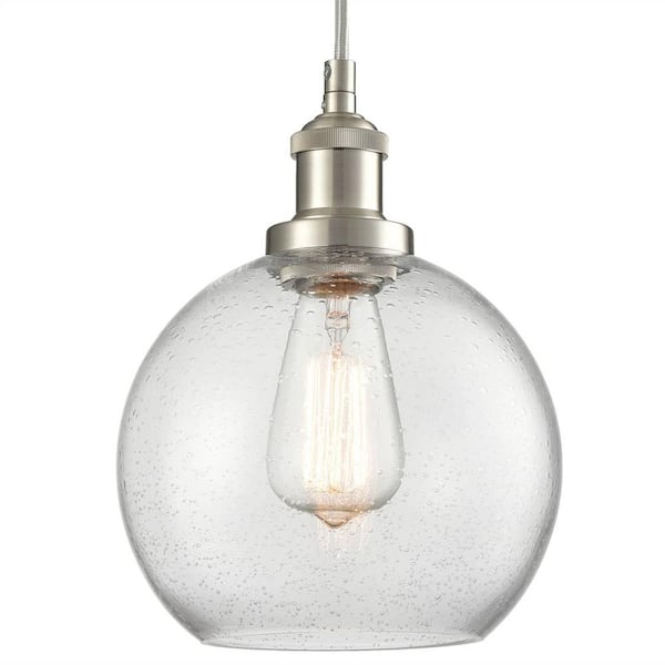CLAXY 60 Watt 1 Light Nickel Finished Shaded Pendant Light with Clear glass Glass Shade and No Bulbs Included