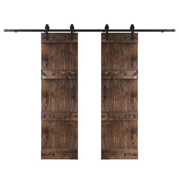 COAST SEQUOIA INC Castle 60 in. x 84 in. Kona Coffee DIY Knotty Wood Double Sliding Barn Door with Hardware Kit