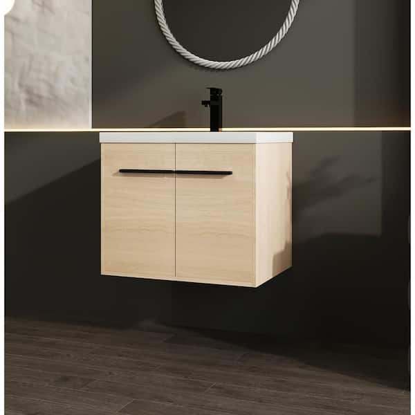 Staykiwi 23.7 in. W x 18.1 in. D x 20.5 in. H Wall Mounted Bath Vanity in Oak with White Culture Marble Top