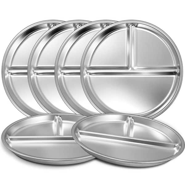 9 in. Stainless Steel Toddler Plate Set for Adults, Kids, Balance Lunch, Toddler and Baby Feeding (6-Pack)