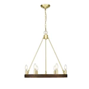 Kevan 6-Light Champagne Gold and Wood Finish Chandelier