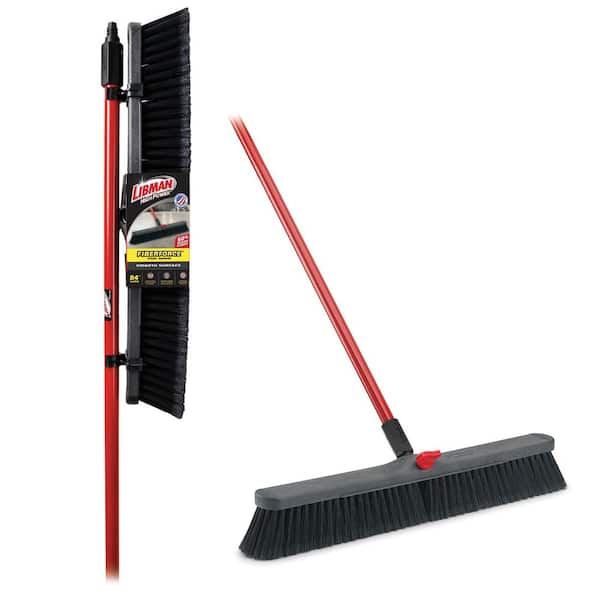 24 in. High Power Smooth Surface Push Broom with 60 in. Steel Handle