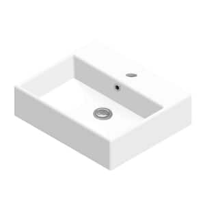 Quattro 50 Wall Mount/Vessel Bathroom Sink in Matte White with 1 Faucet Hole