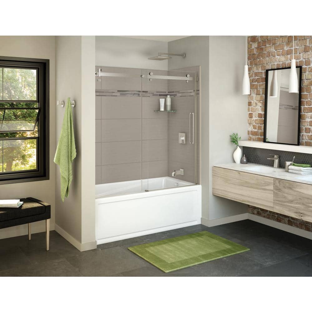 Utile Origin 30 in. x 59.8 in. x 81.4 in. Right Drain Alcove Bath and Shower Kit in Greige with Brushed Nickel Door price history on PriceWatchPro