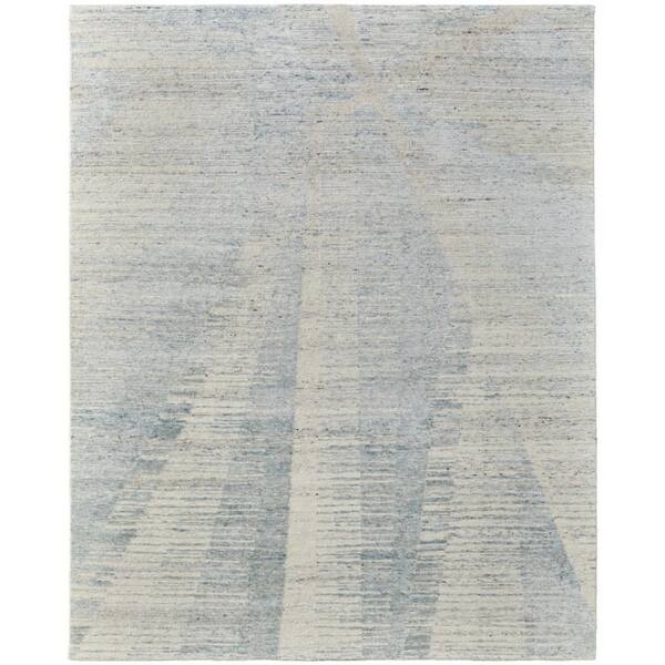 2 ft. x 3 ft. Blue Ivory And Silver Abstract Hand Knotted Distressed Area Rug