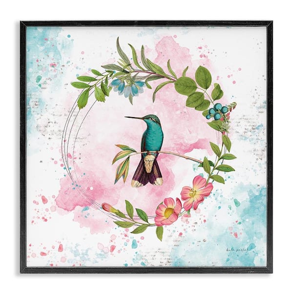 Stupell Industries Delicate Hummingbird Wreath by Katie Pertiet Black Framed Animal Giclee Art Print 24 in. x 24 in.