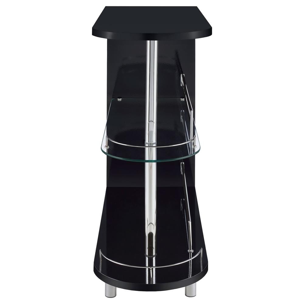 Contemporary Glossy Black Glass-Top Bar Table with Stemware Storage