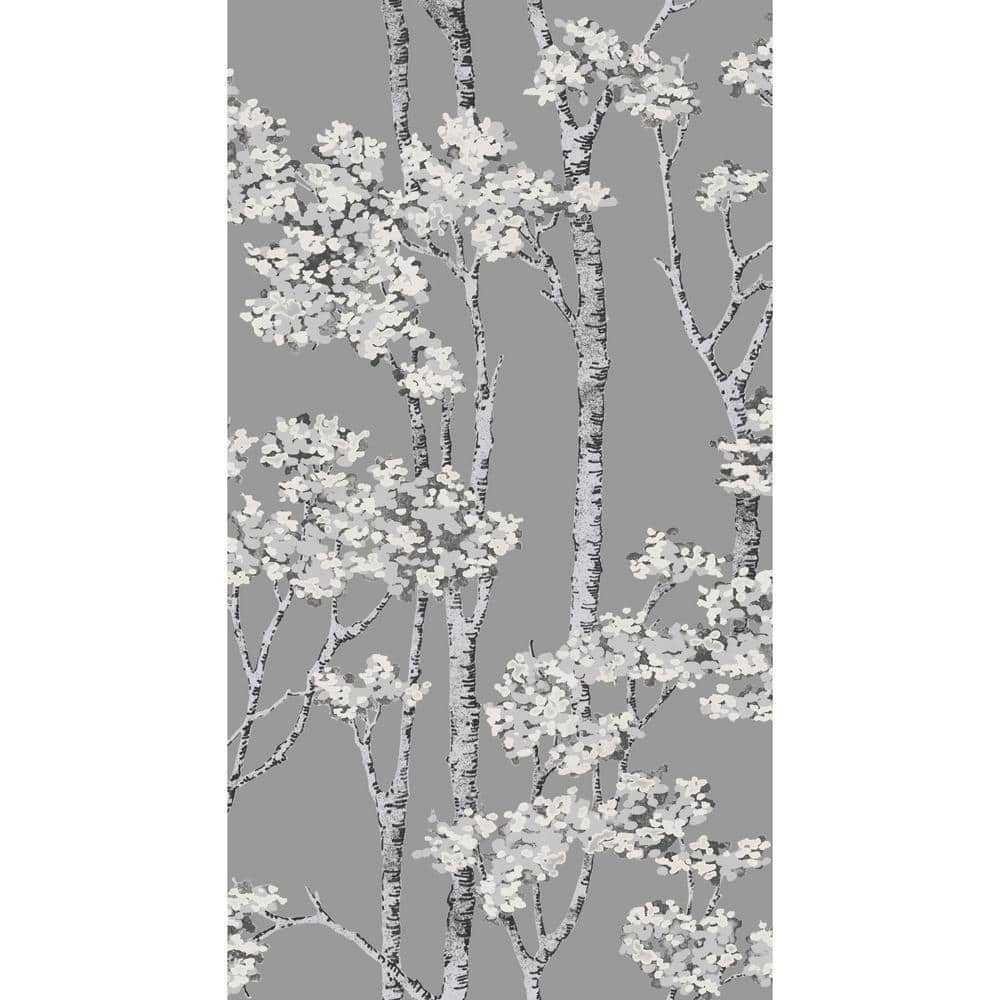 Grey Birch Grove Vinyl Peel and Stick Wallpaper Roll