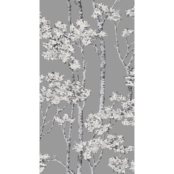 RoomMates Birch Grove Grey Vinyl Peel and Stick Matte Wallpaper 30.75 sq. ft.