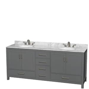 Sheffield 80 in. W x 22 in. D Vanity in Dark Gray with Marble Vanity Top in White Carrara with White Basins
