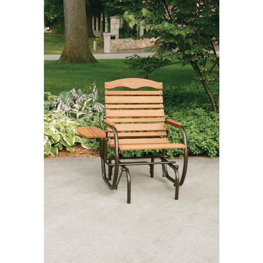 Light Wood and Bronze Metal Outdoor Glider Chair