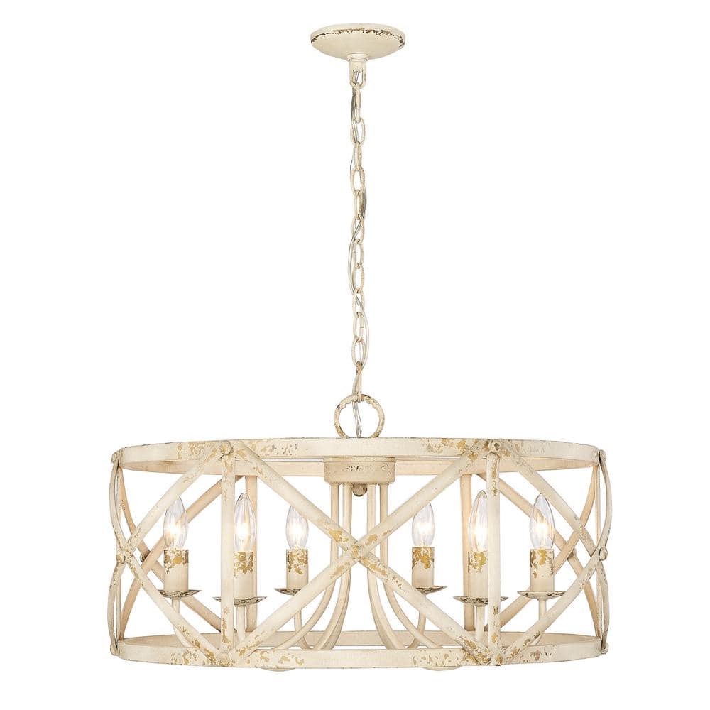 Antique Ivory Drum 6-Light Steel Chandelier