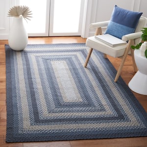 Braided Dark Gray/Blue 6 ft. x 6 ft. Striped Border Square Area Rug